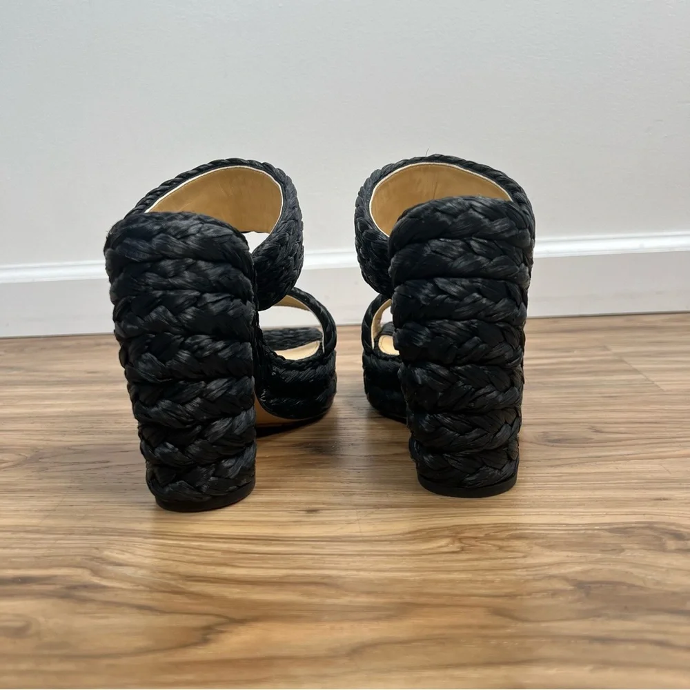 Bottega Veneta Woven Straw 120mm Platform Sandals Black Women's EU 40 / US 10